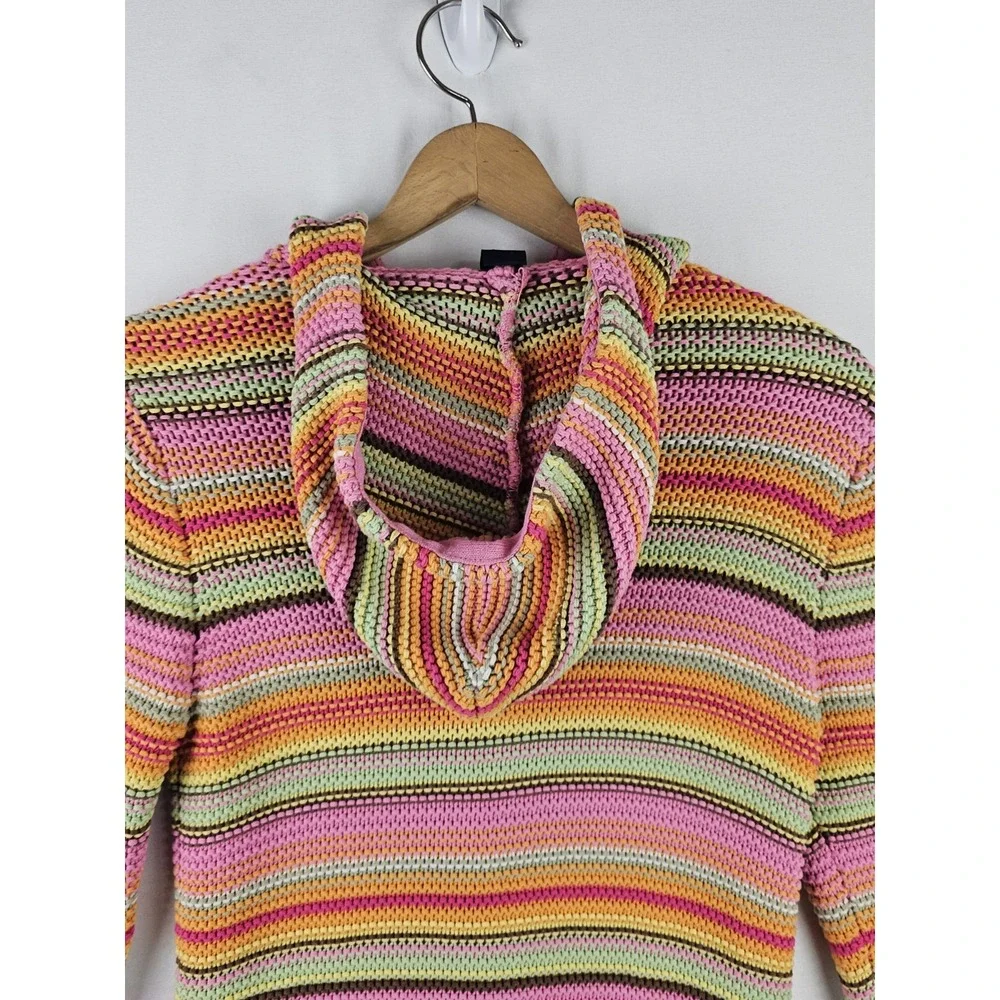 Vintage GAP Kids‎ Crochet Knitted Rainbow Button Up Jacket Hoodie Girls XL 2005